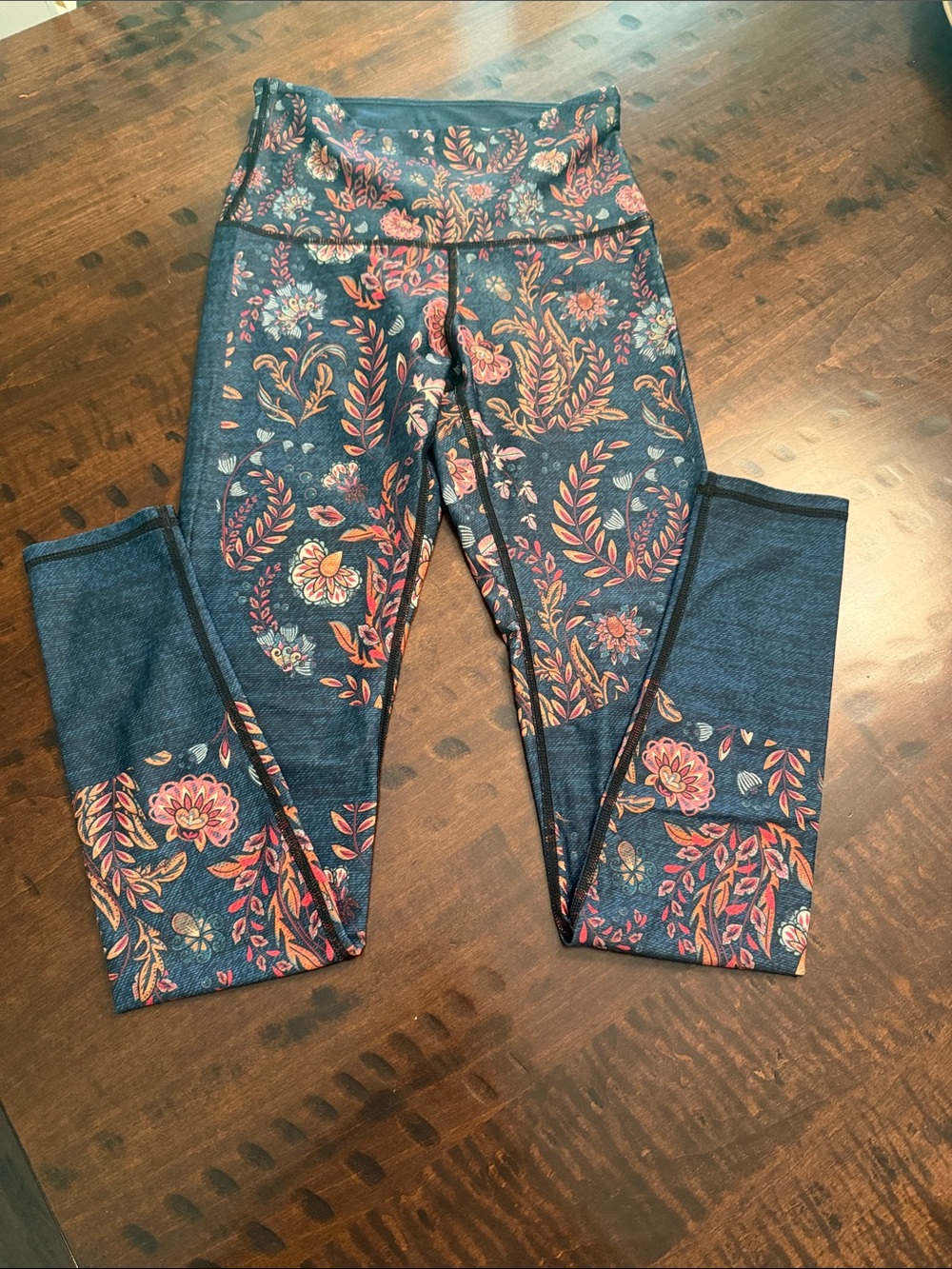 High-Rise Floral Jeggings in Navy with Pink Accents